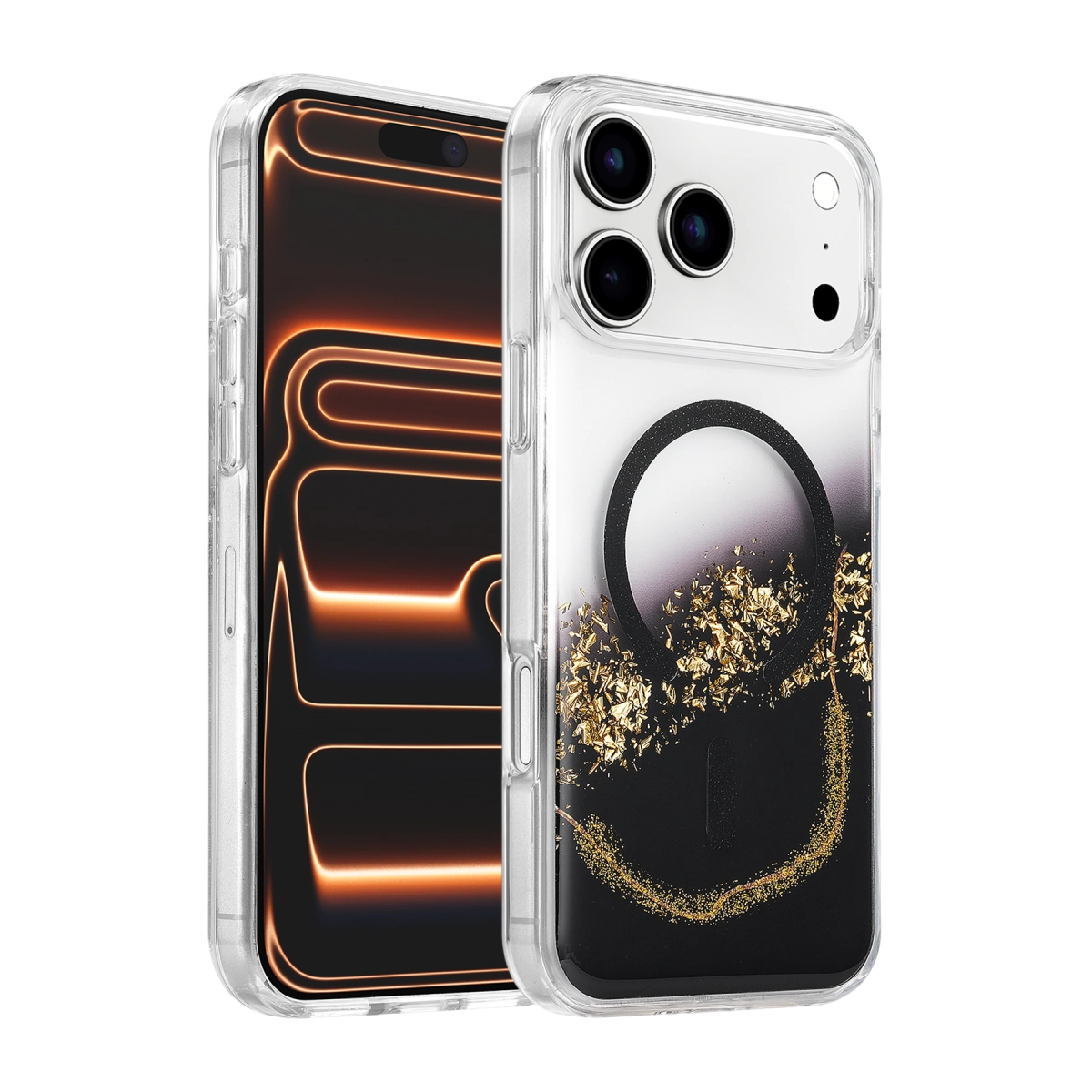 Onegif İphone 17 Pro Max Lotus Simli Magsafe Kapak - Siyah