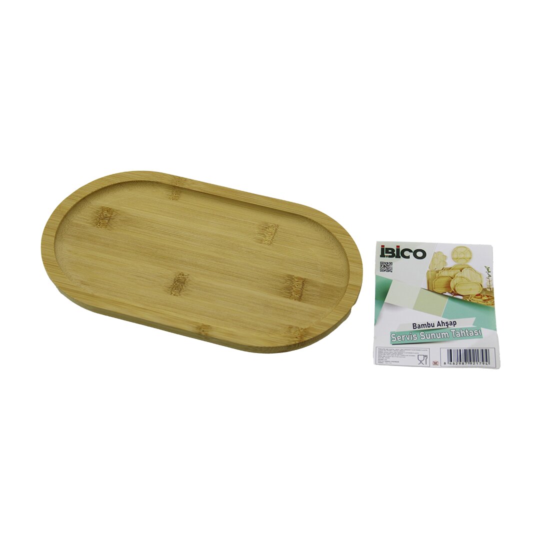 Oval Ahşap Bambu Servis Sunum Tepsi - Tahtası Mini Tepsi 25 X 14 X 1.4CM