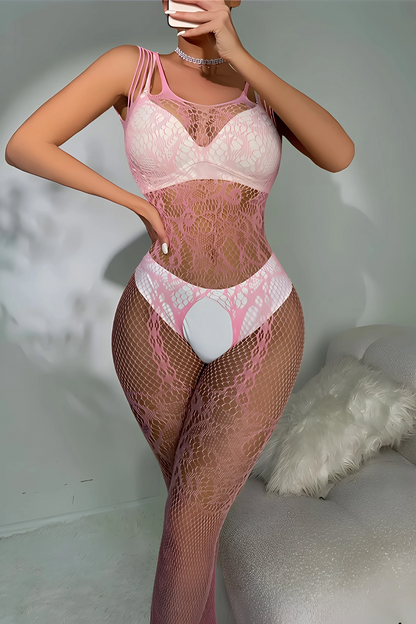 Pembe Askılı Dantel Detaylı File Vücut Çorabı TM1453 - Pembe / L
