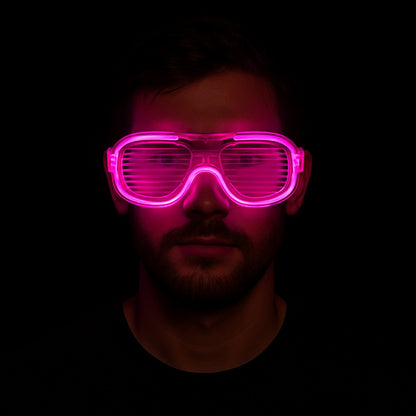 Pembe Led Işıklı Parti Gözlüğü - Neon Glow Şerit Gözlük 3 Modlu (5643)