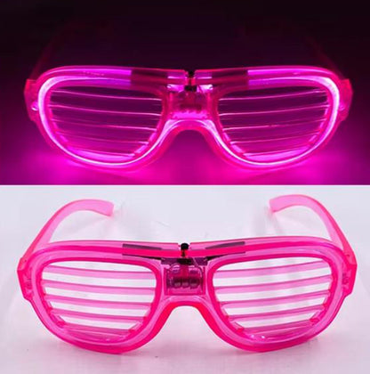 Pembe Led Işıklı Parti Gözlüğü - Neon Glow Şerit Gözlük 3 Modlu (5643)