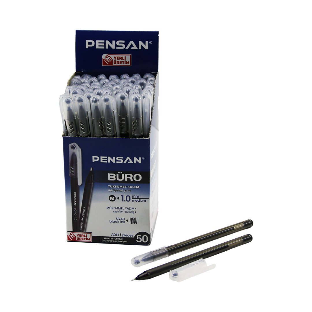 50 Adet Pensan Büro Siyah Tükenmez Kalem M-medium - 1.0MM Uç