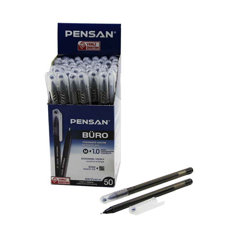 50 Adet Pensan Büro Siyah Tükenmez Kalem M-medium - 1.0MM Uç
