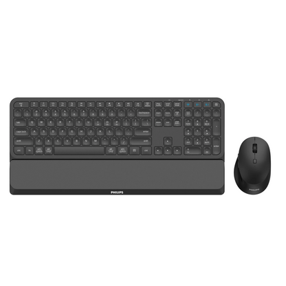 PHILIPS SPT6607B, Siyah, Türkçe Q, 2.4Ghz ve Bluetooth Kablosuz, Bilek Destekli, Multimedya Klavye Mouse Set