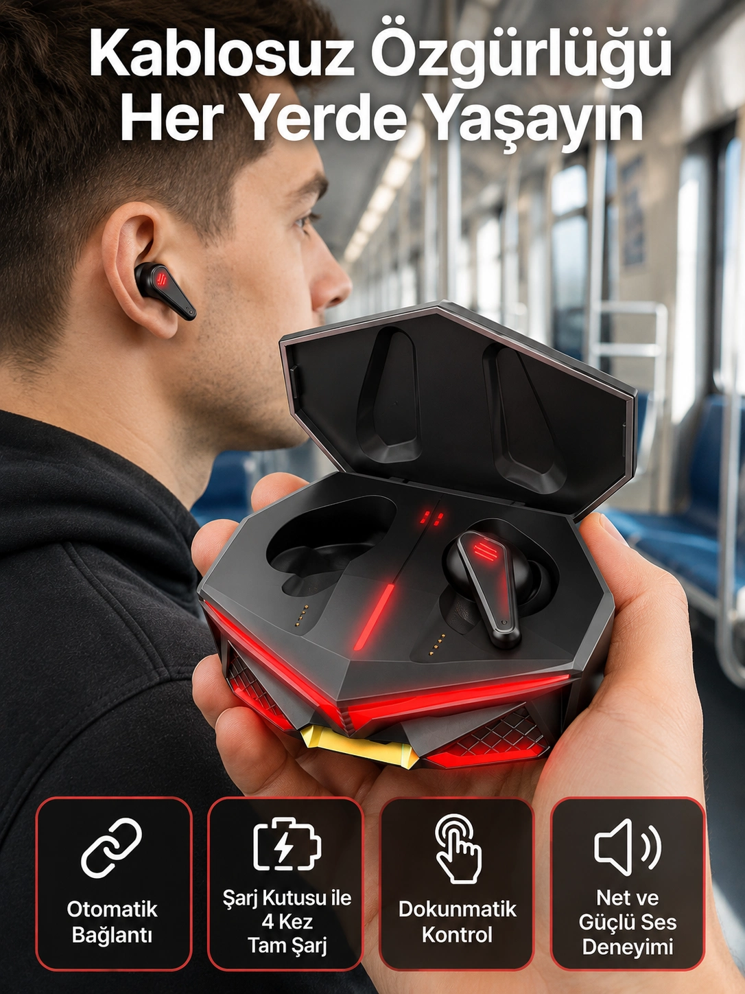 Profesyonel Tws Işıklı Kablosuz Bluetooth Kulaklık Kulaklığı
