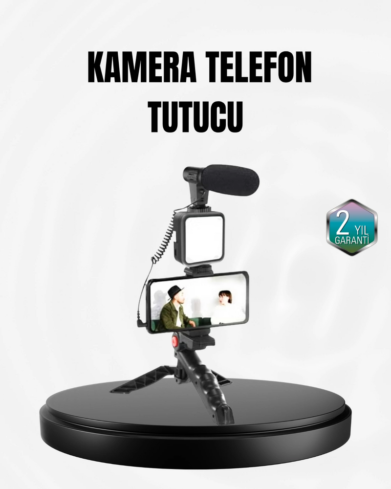 Profesyonel Vlog Çekim Kiti Led Işıklı Tripod Mikrofonlu Telefon Seti