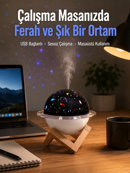 Projektör Işıklı Ve Aromaterapi Destekli Taşınabilir Nemlendirici Cihaz Usb Bağlantılı
