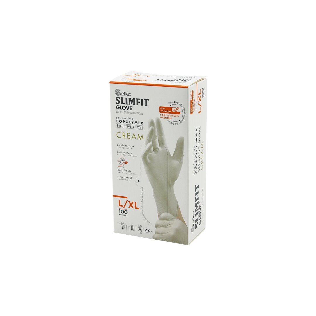Reflex Slimfit Glove KOD-028 L-xl Krem Pudrasız Muayene Eldiven 100LÜ