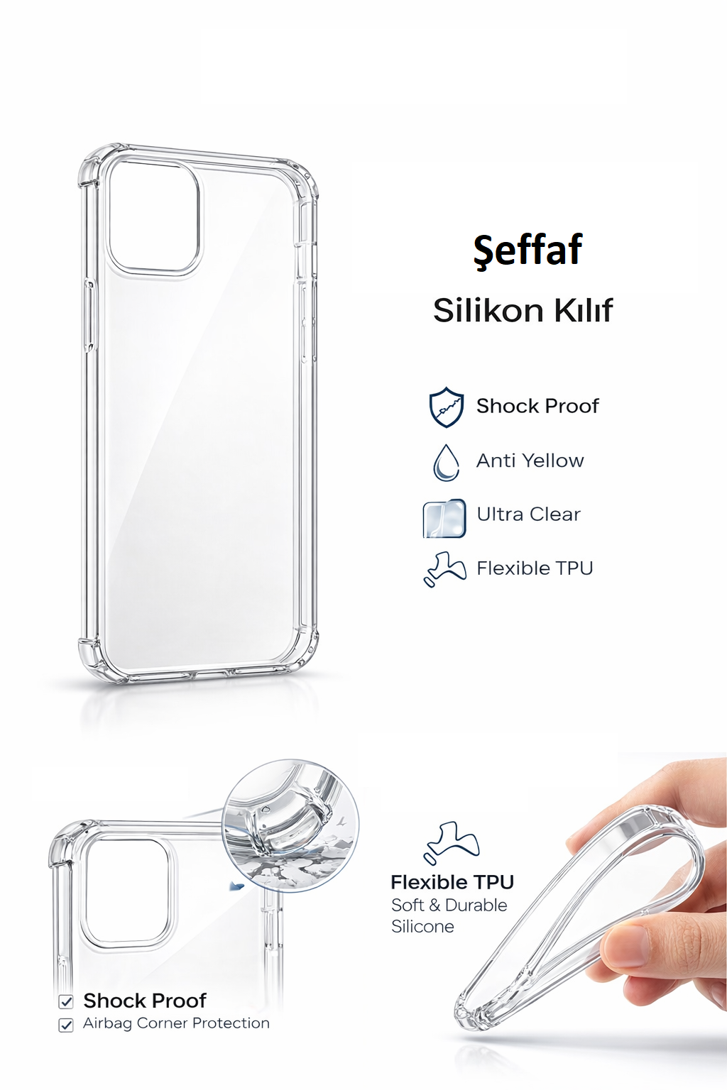 Samsung Galaxy A17 Uyumlu Şeffaf Silikon Telefon Kılıfı Esnek Darbe Koruyucu (1034)