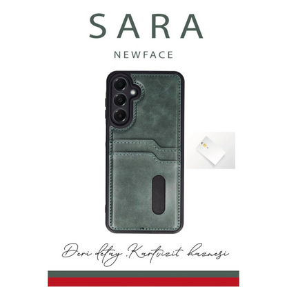 Samsung Galaxy S24 Fe Kılıf Sara Kartvizitli Deri Kılıf - Taba