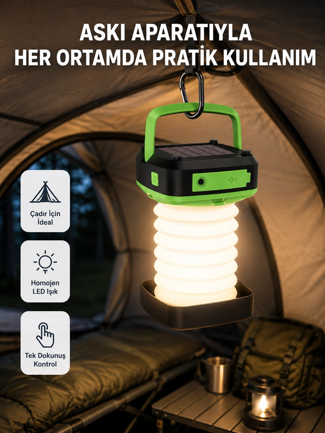 Şarjlı Led Lamba – Dokunmatik Sensörlü, 3 Kademeli Parlaklık