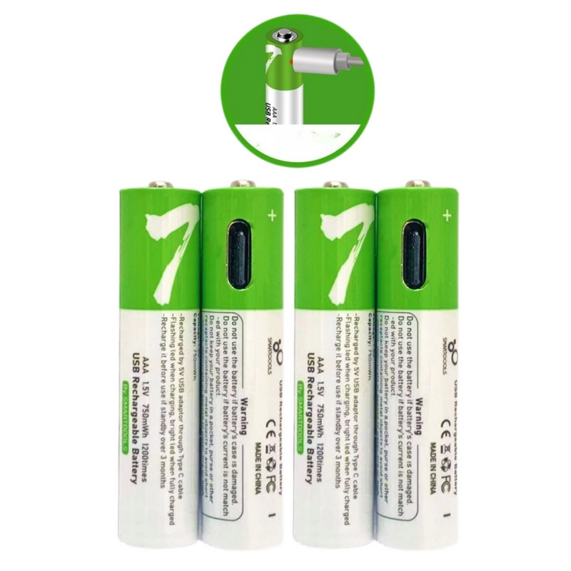 Type-c İle Şarjolabilen 4 Lü Aaa 1.5v Lityum İnce Şarjlı Kalem Pil 750 Mah Uzun Ömürlü