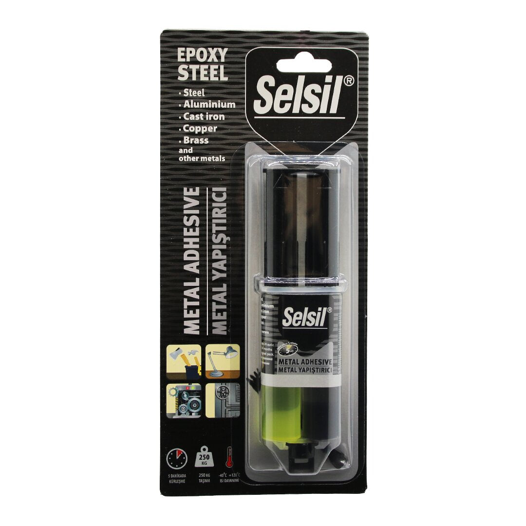 Selsil Epoxy Steel Metal Şırınga Epoksi Yapıştırıcı 28GR. Metal - Çelik - Alüminyum - Ahşap - Plastik