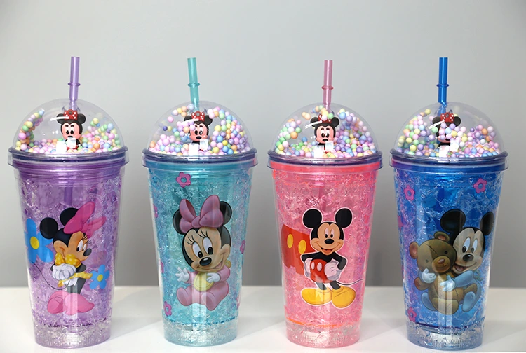 Sevimli Mickey Mouse Işıklı Pipetli Boncuklu Suluk & Bardak 400 Ml Alk3147