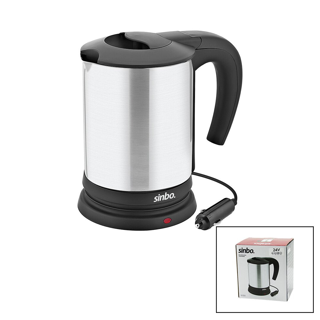 SİNBO SK-8034 24V ARAÇ İÇİ KETTLE PASLANMAZ ÇELİK SU ISITICISI 0.8LT 200W ÇAKMAKLIK FİŞLİ PLASTİK KAPAK - KULP (5643)