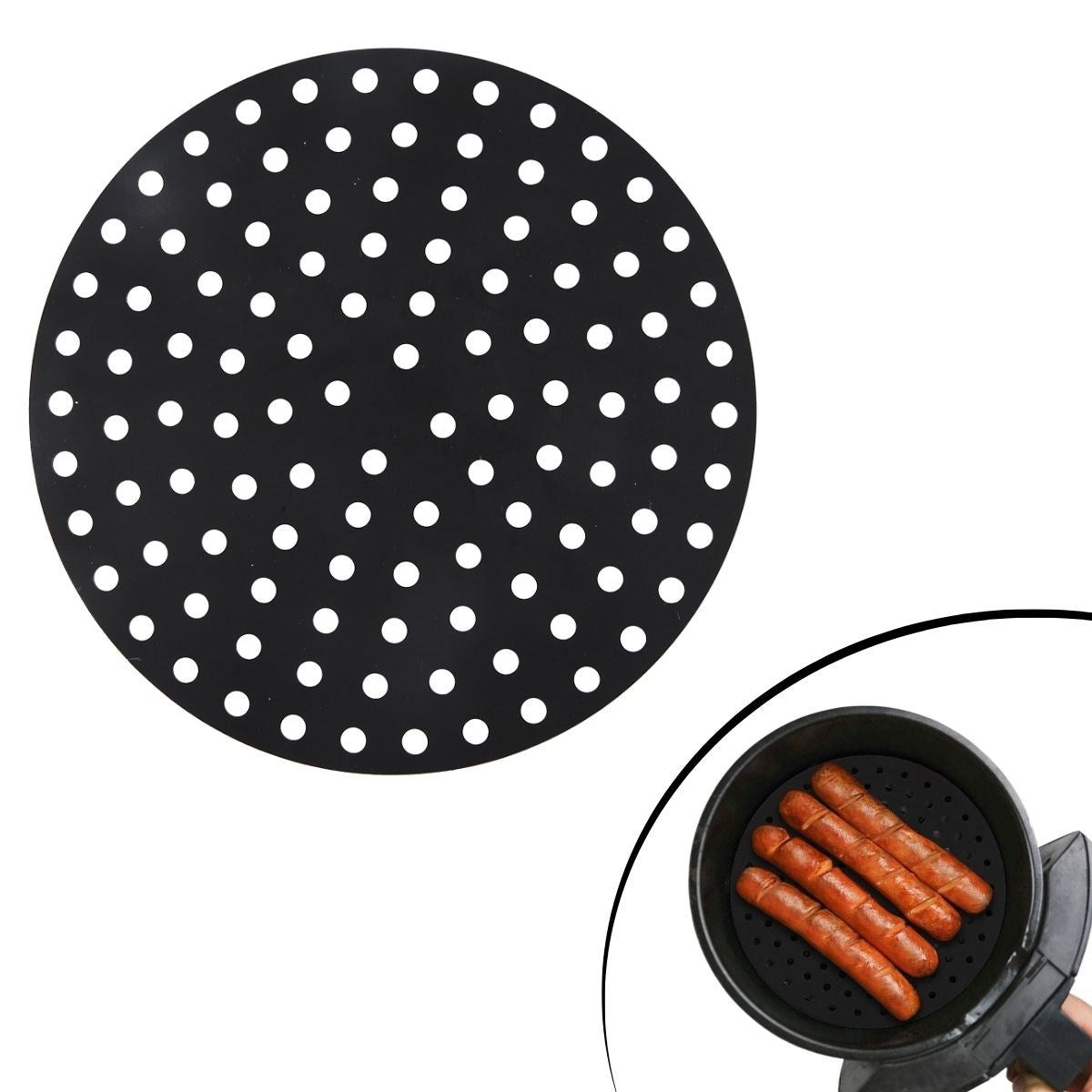 Siyah Isıya Dayanıklı Yıkanılabilir Silikon Fırın Ve Airfryer Yuvarlak Model Pişirme Matı 20 Cm