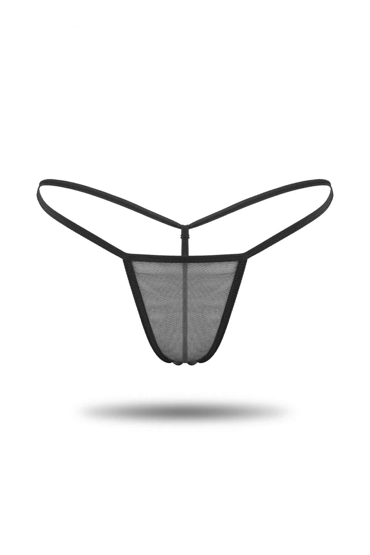 Siyah Transparan Tül String Tanga Tm1114 - Siyah / 2XL