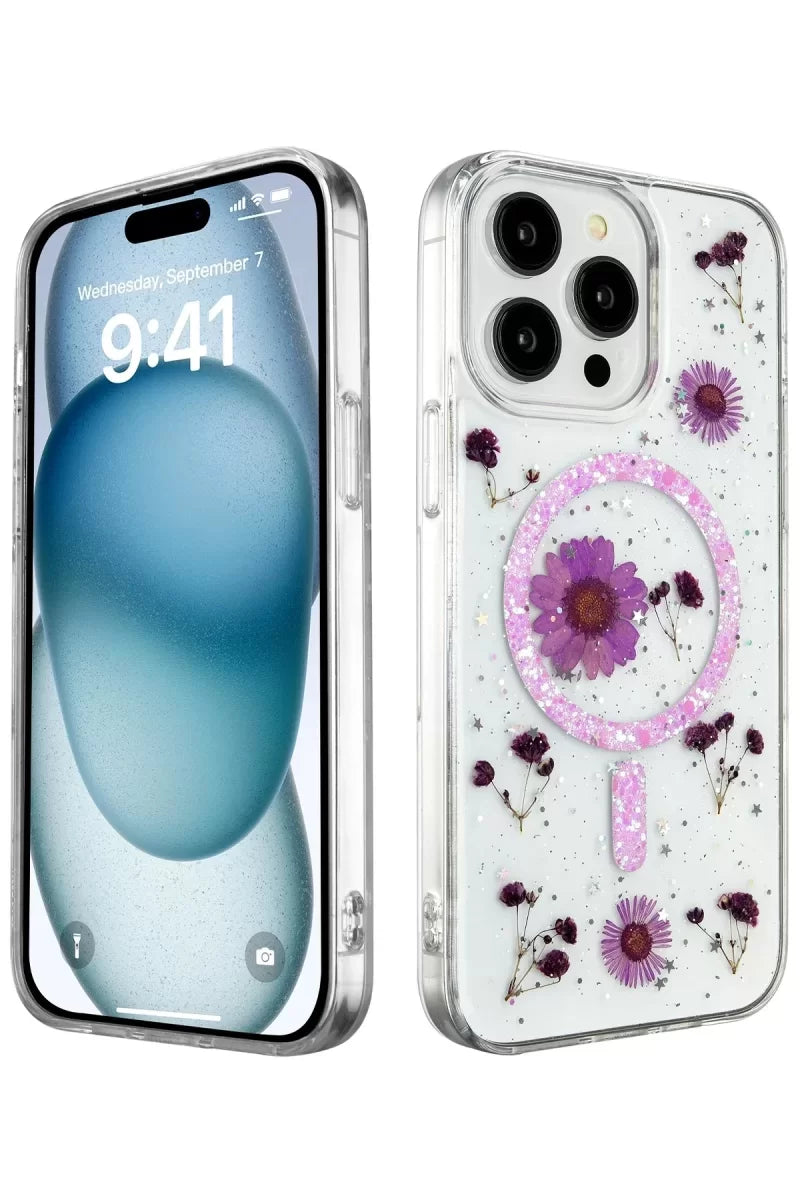 Newface İphone 14 Pro Kılıf Daisy Simli Magsafe Kapak - Mor