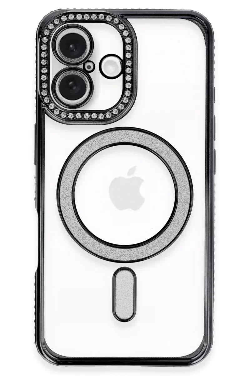 Newface İphone 16 Plus Kılıf Joke Simli Magneticsafe Kılıf - Siyah