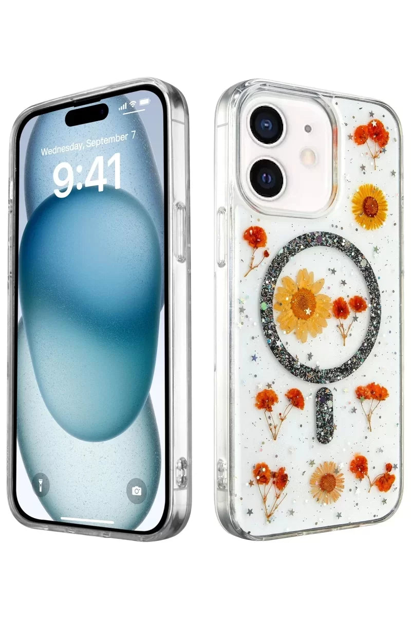 Newface İphone 12 Kılıf Daisy Simli Magsafe Kapak - Siyah
