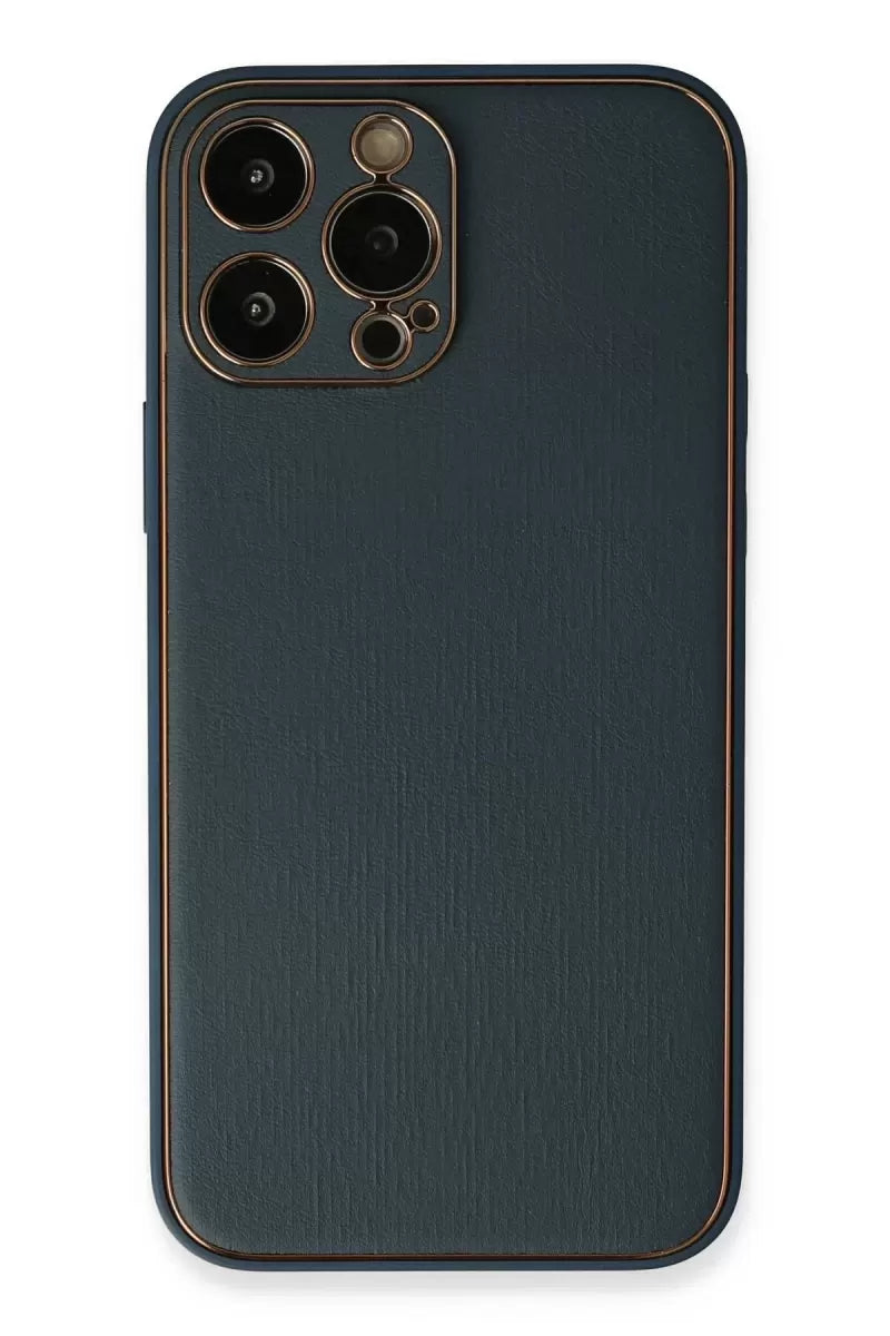 Newface Apple İphone 13 Pro Kılıf Coco Deri Silikon Kapak - Mavi