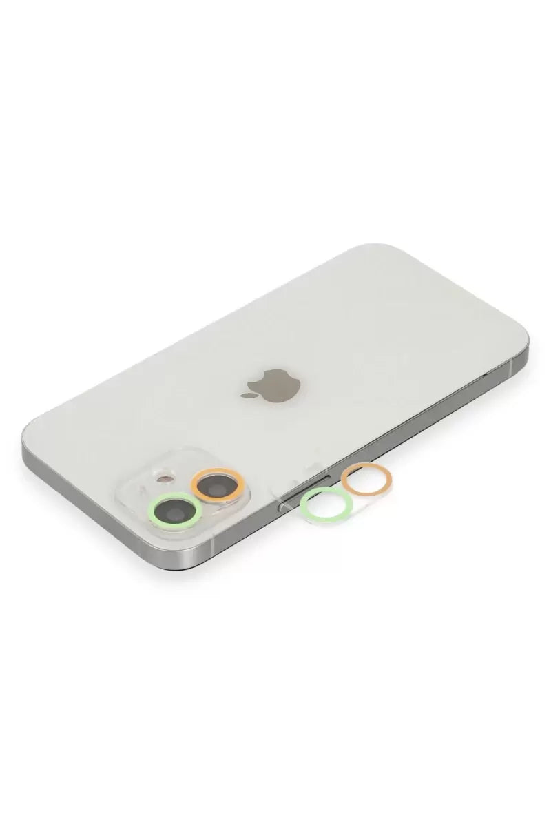Newface Apple İphone 12 Renkli Kamera Lens Koruma Cam - Turuncu-yeşil