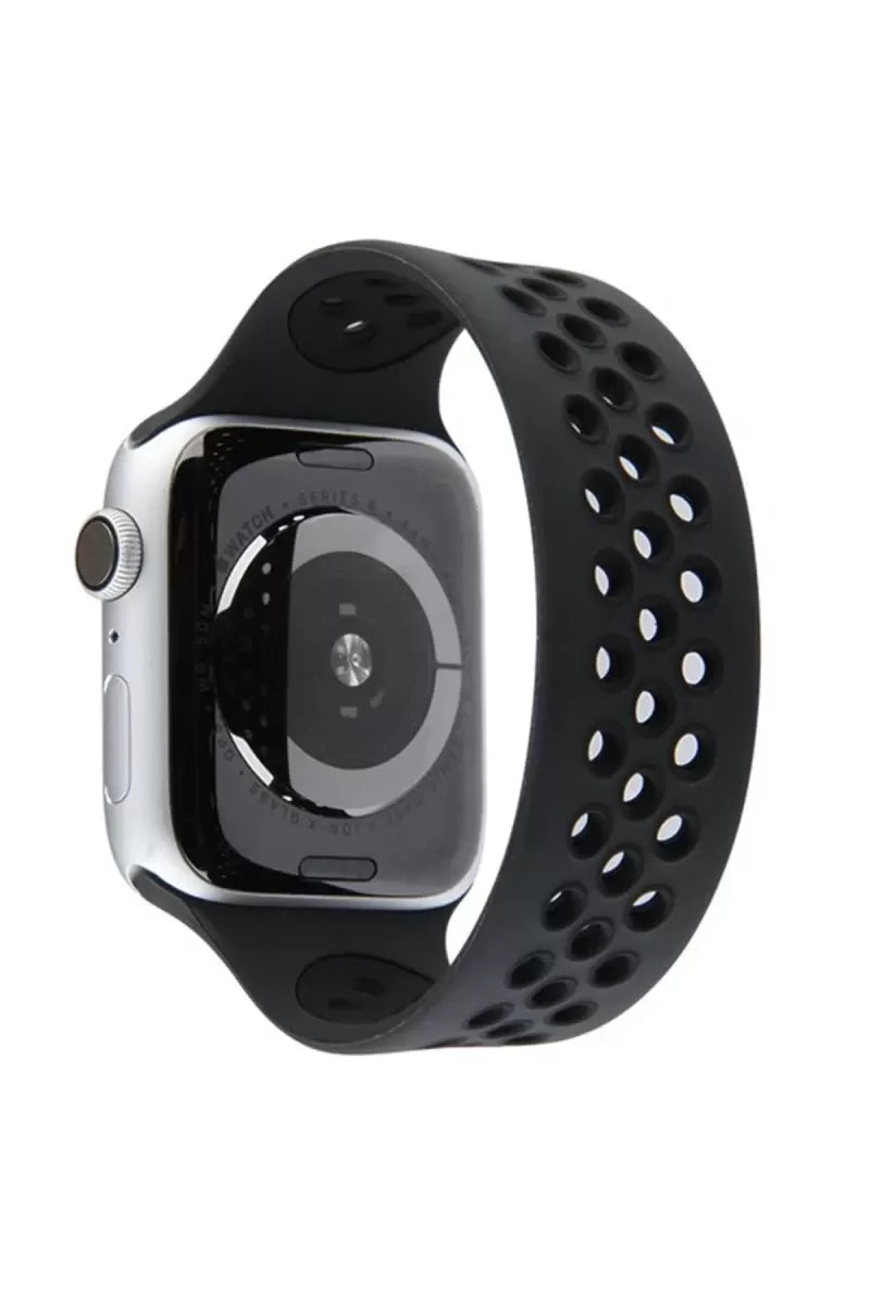 Newface Apple Watch 42mm Ayarlı Delikli Silikon Kordon - Siyah-siyah