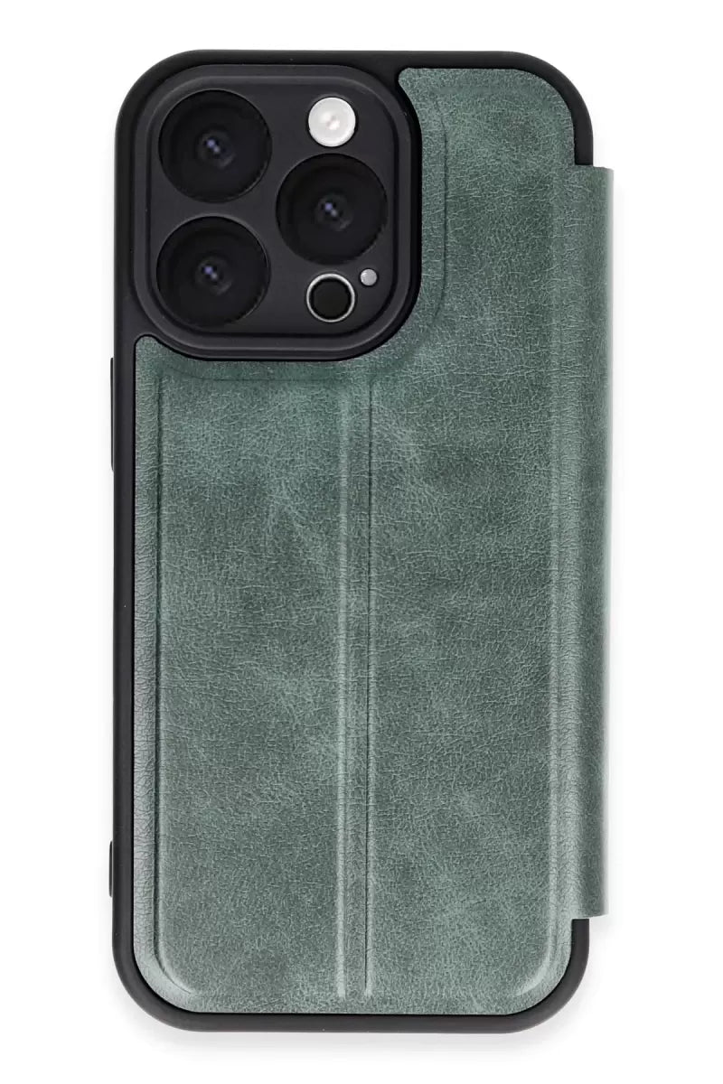 Newface Apple İphone 16 Pro Kılıf Flip Cover - Koyu Yeşil