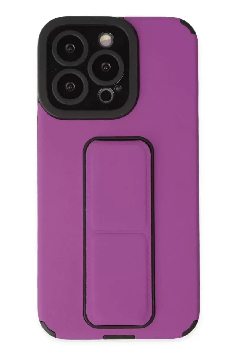 Newface Apple İphone 13 Pro Kılıf Mega Standlı Silikon - Mor