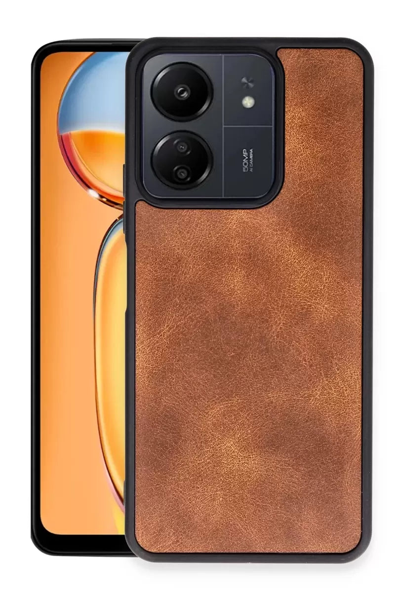 Newface Xiaomi Redmi 13c Kılıf Aras Deri Kapak - Taba