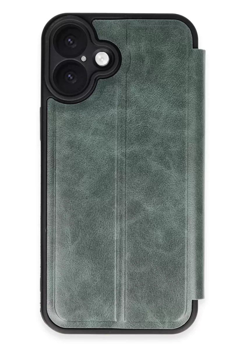 Newface Apple İphone 16 Kılıf Flip Cover - Koyu Yeşil