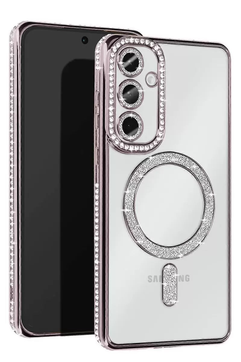 Newface Samsung Galaxy S25 Kılıf Joke Simli Magneticsafe Kılıf - Gümüş