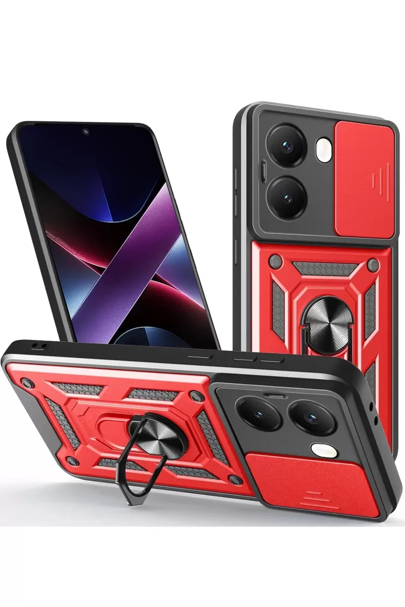 Newface Xiaomi Poco X7 Pro Kılıf Pars Lens Yüzüklü Silikon - Kırmızı
