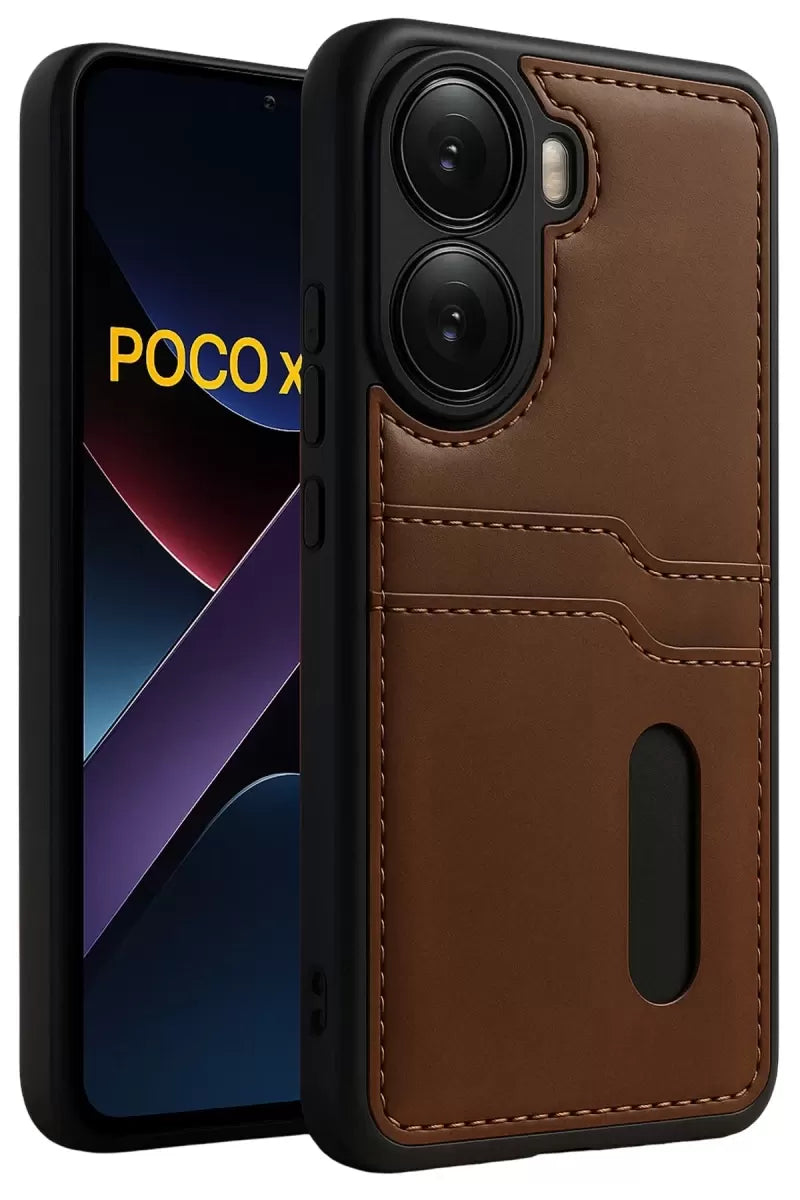 Newface Xiaomi Poco X7 Pro Kılıf Sara Kartvizitli Deri Kılıf - Taba