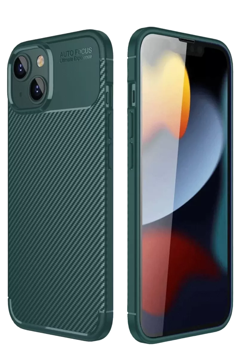 Newface Apple İphone 14 Kılıf Auto Focus Karbon Kapak - Koyu Yeşil