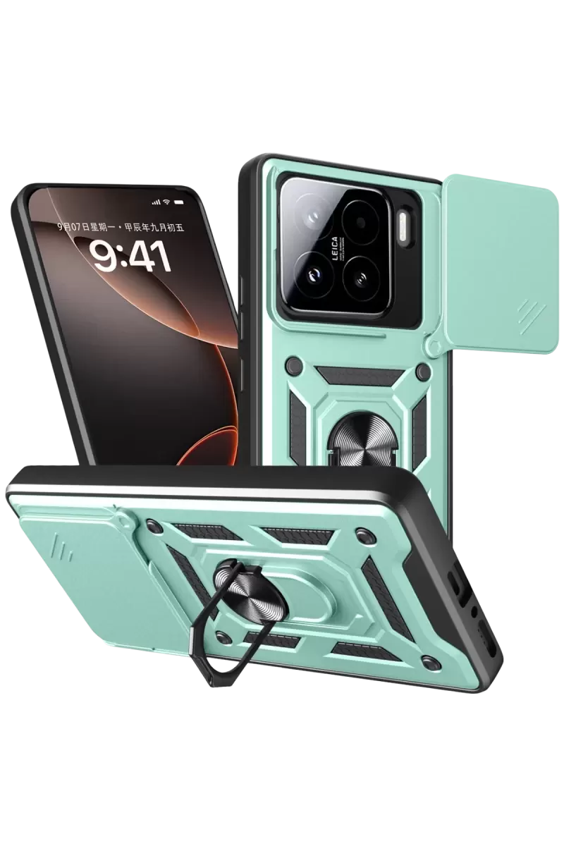 Newface Xiaomi Mi 15 Kılıf Pars Lens Yüzüklü Silikon - Yeşil