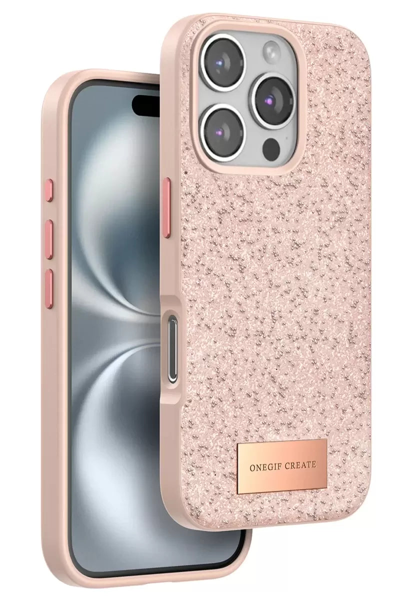 Onegif Apple İphone 16 Pro Max Bright Simli Kapak - Pembe