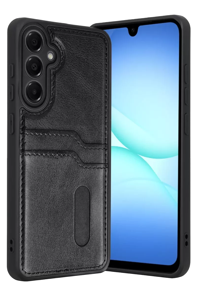 Newface Samsung Galaxy A37 5g Sara Kartvizitli Deri Kılıf - Siyah