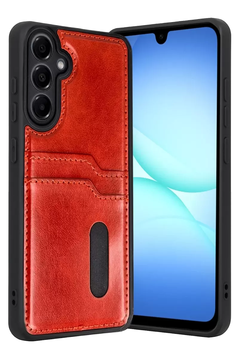 Newface Samsung Galaxy A57 5g Sara Kartvizitli Deri Kılıf - Kırmızı