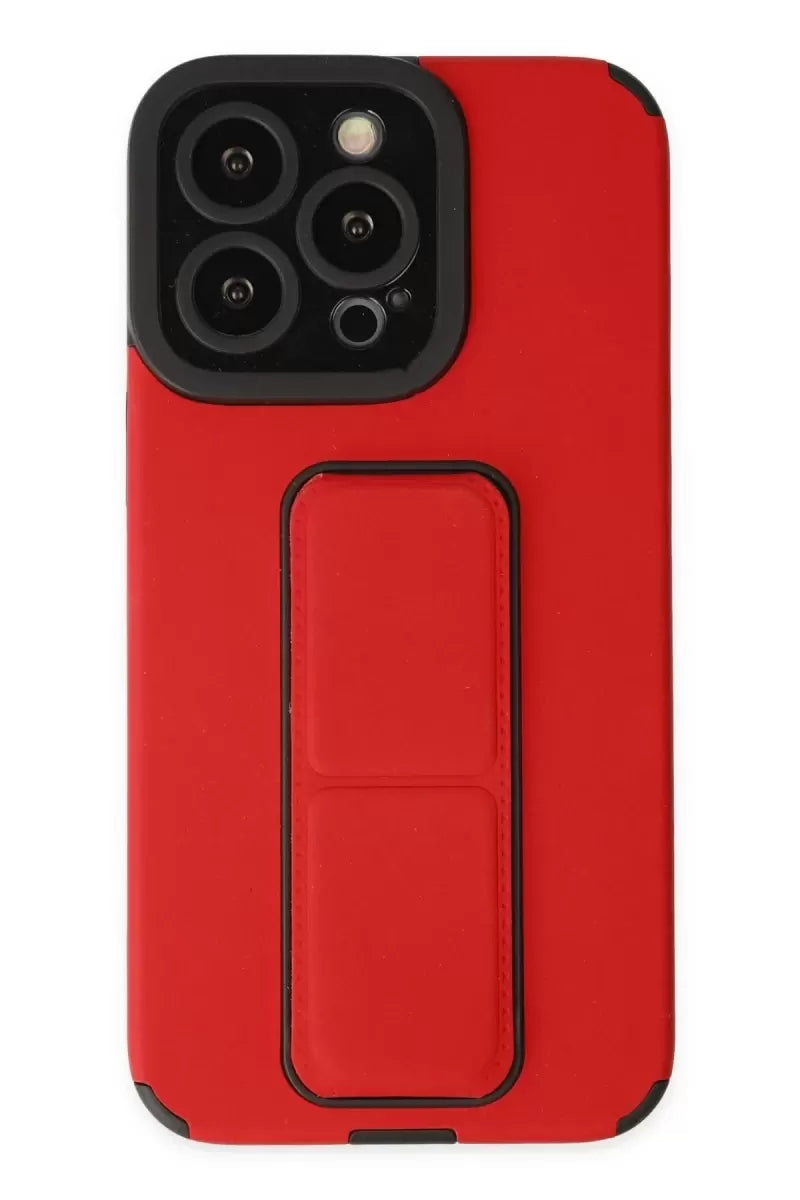 Newface Apple İphone 13 Pro Max Kılıf Mega Standlı Silikon - Kırmızı