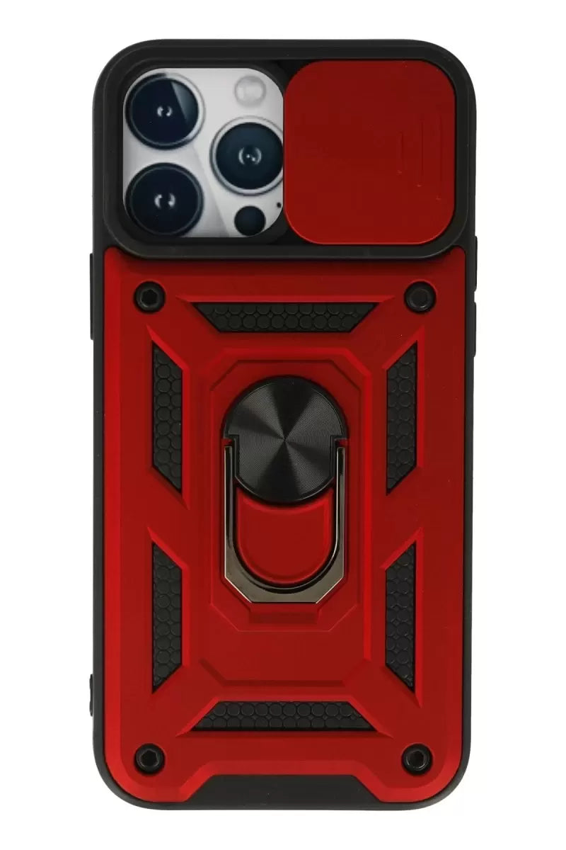 Newface Apple İphone 13 Pro Max Kılıf Pars Lens Yüzüklü Silikon - Kırmızı