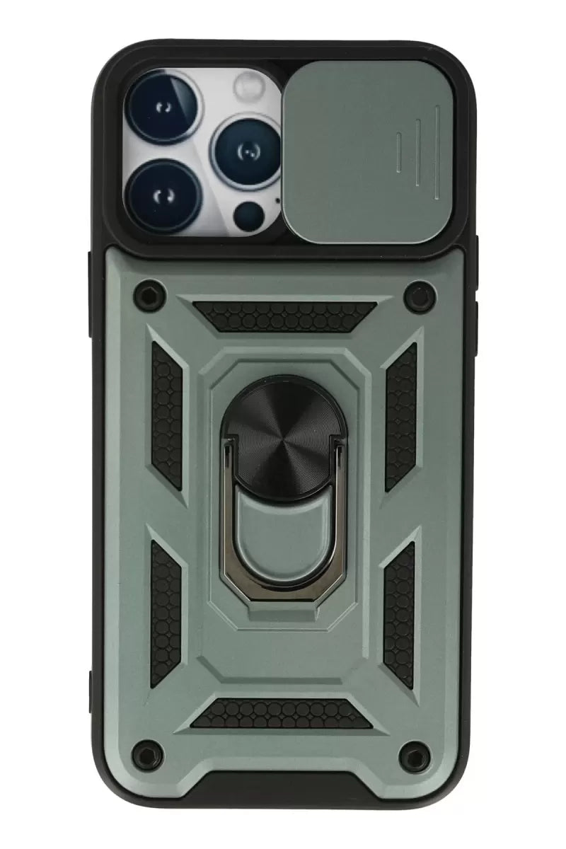Newface Apple İphone 13 Pro Kılıf Pars Lens Yüzüklü Silikon - Yeşil