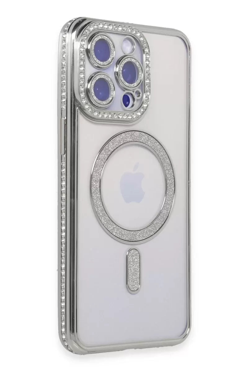 Newface Apple İphone 15 Pro Kılıf Joke Simli Magneticsafe Kılıf - Gümüş