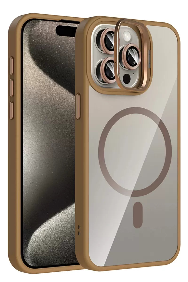 Joko Apple İphone 14 Pro Max Remim Lensli Magsafe Standlı Kapak - Kahverengi
