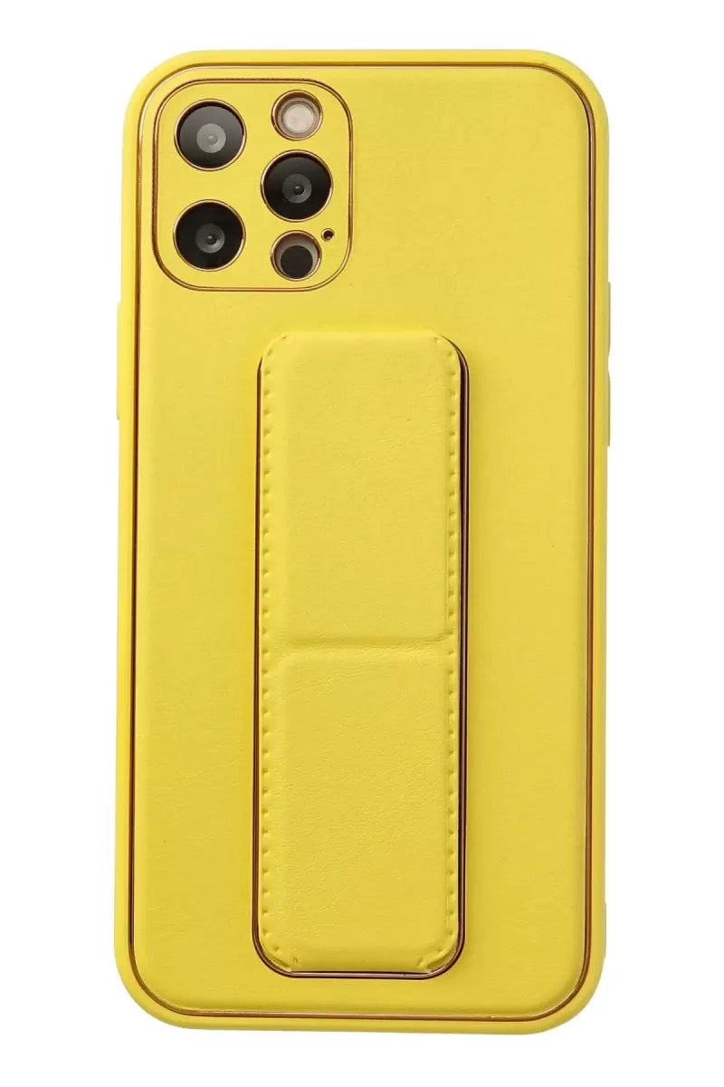Newface Apple İphone 12 Pro Kılıf Coco Deri Standlı Kapak - Sarı