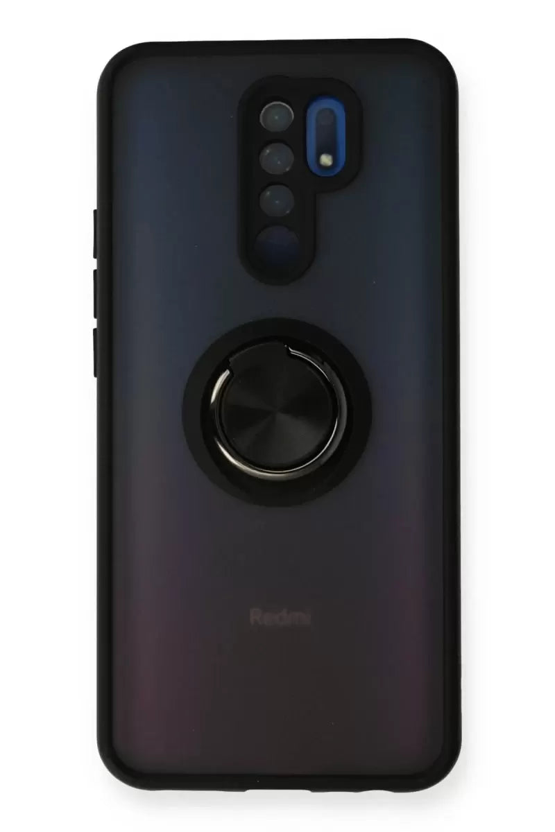 Newface Xiaomi Redmi 9 Kılıf Montreal Yüzüklü Silikon Kapak - Siyah