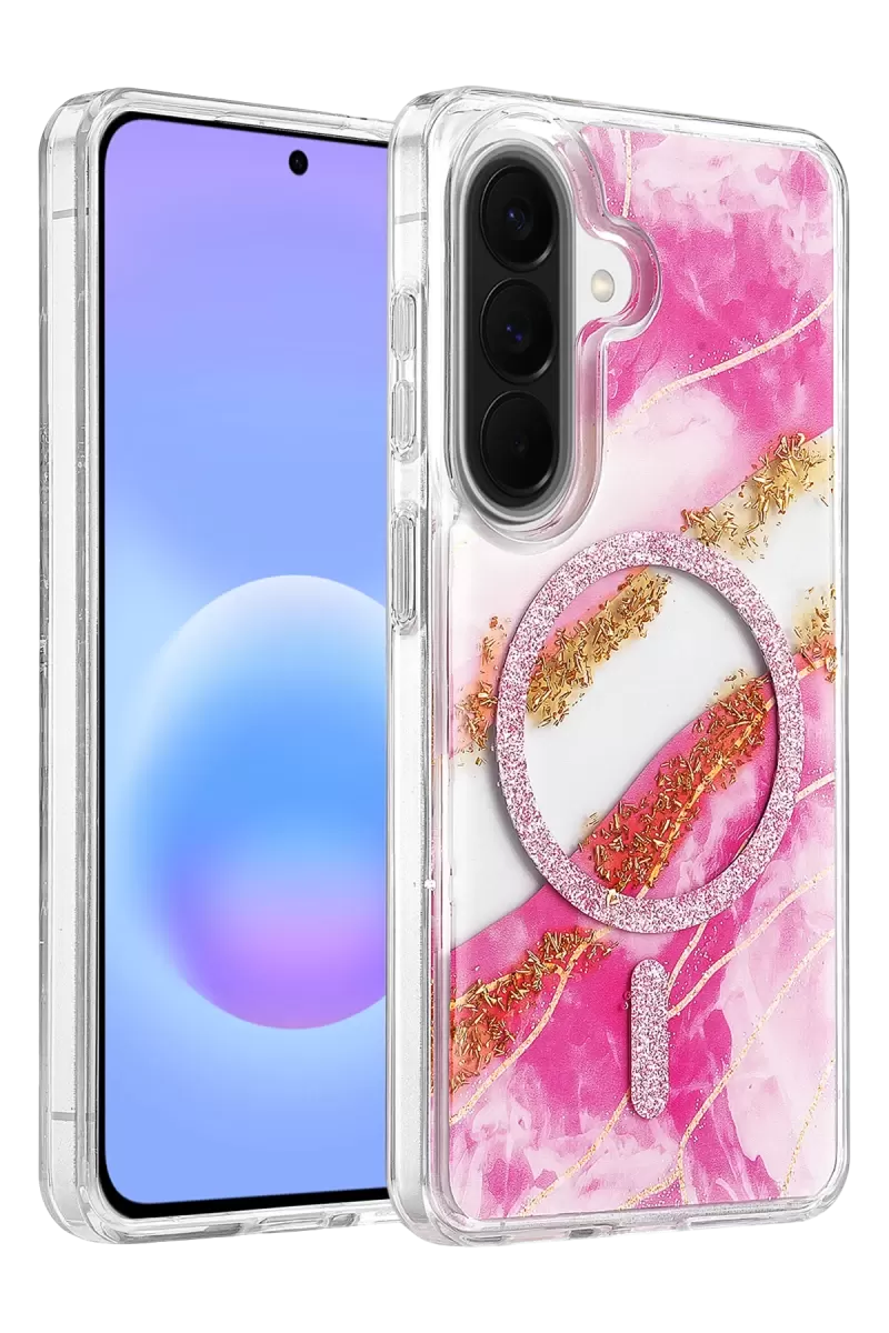 Onegif Samsung Galaxy A56 Lotus Simli Magsafe Kapak - Pembe