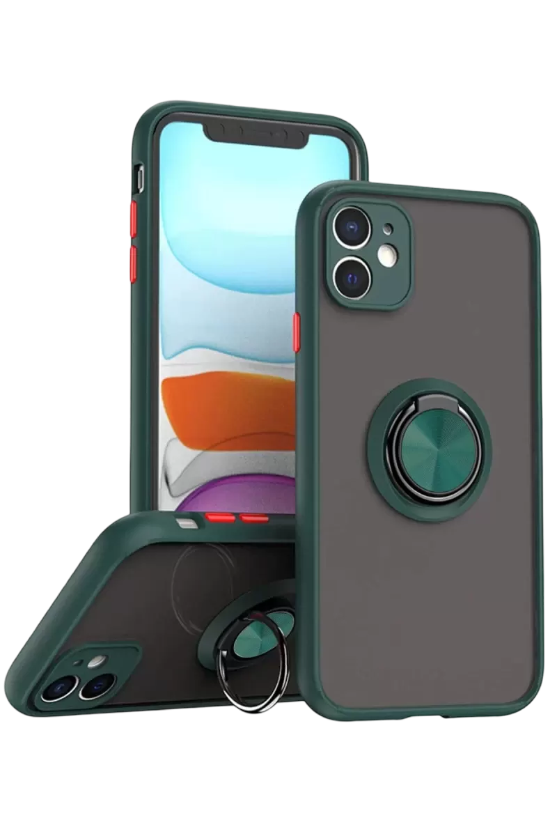 Newface Apple İphone 11 Kılıf Montreal Yüzüklü Silikon Kapak - Yeşil