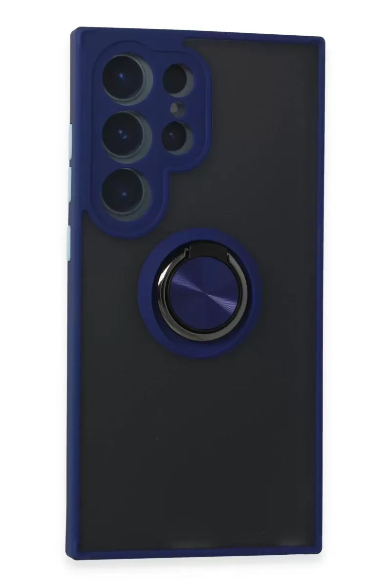 Newface Samsung Galaxy S24 Ultra Kılıf Montreal Yüzüklü Silikon Kapak - Lacivert