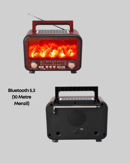 Şömine Alev Işıklı Solar Bluetooth Hoparlör – 7w Güçlü Ses, Fm Radyo